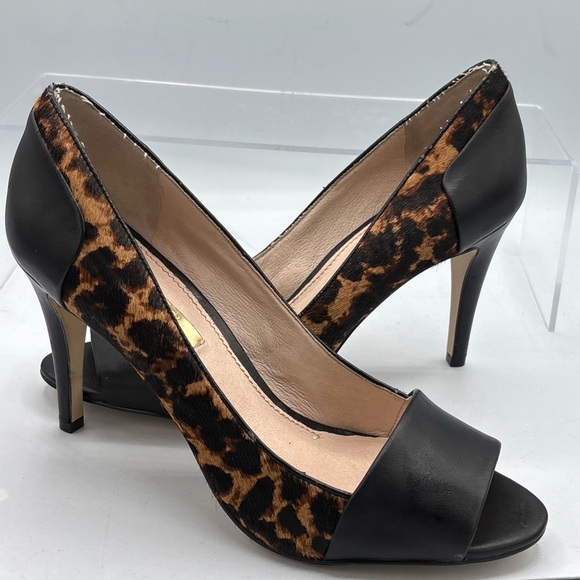Louise Et Cie Jamesia Leopard Calf Hair Peep Toe Heels Sz 8M Animal Print Chic - Picture 11 of 11